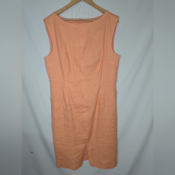Ann Taylor Apricot Orange Linen Blend Boat Neck Sheath Dress Size 14 - Picture 2 of 10